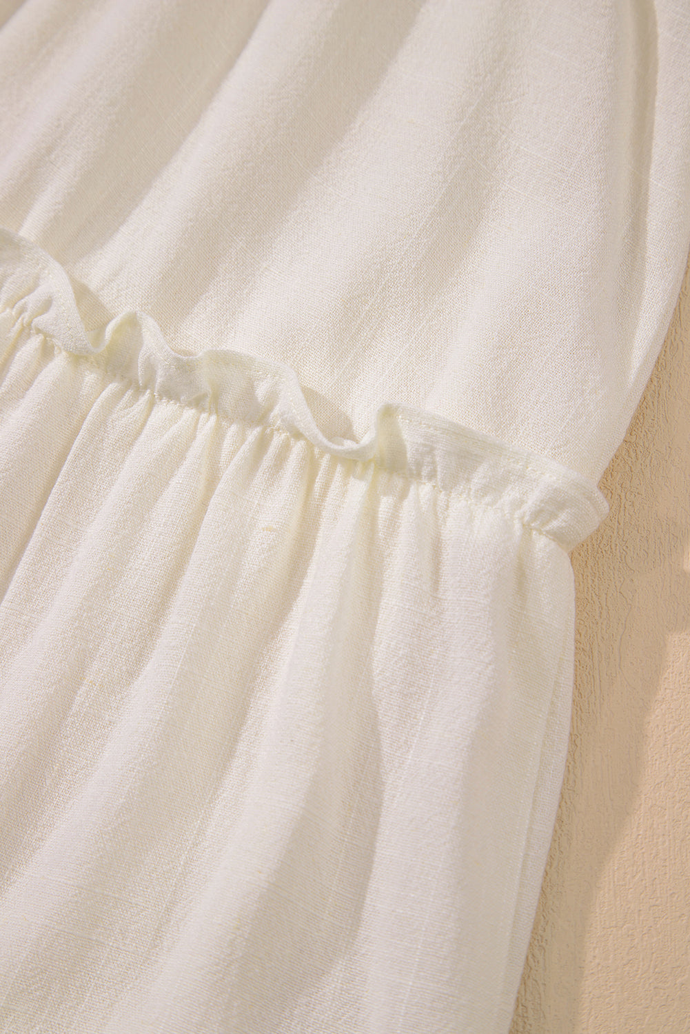 Oatmeal Solid Color Tie Strap Ruffle Tiered Mini Dress