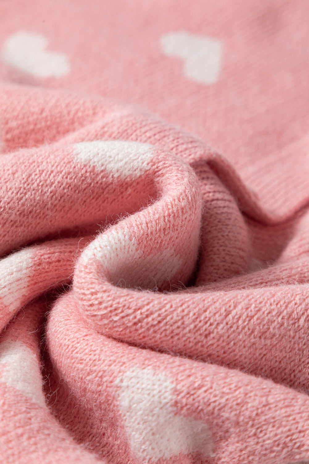 Light Pink Heart Pattern Button Front Cardigan Sweater