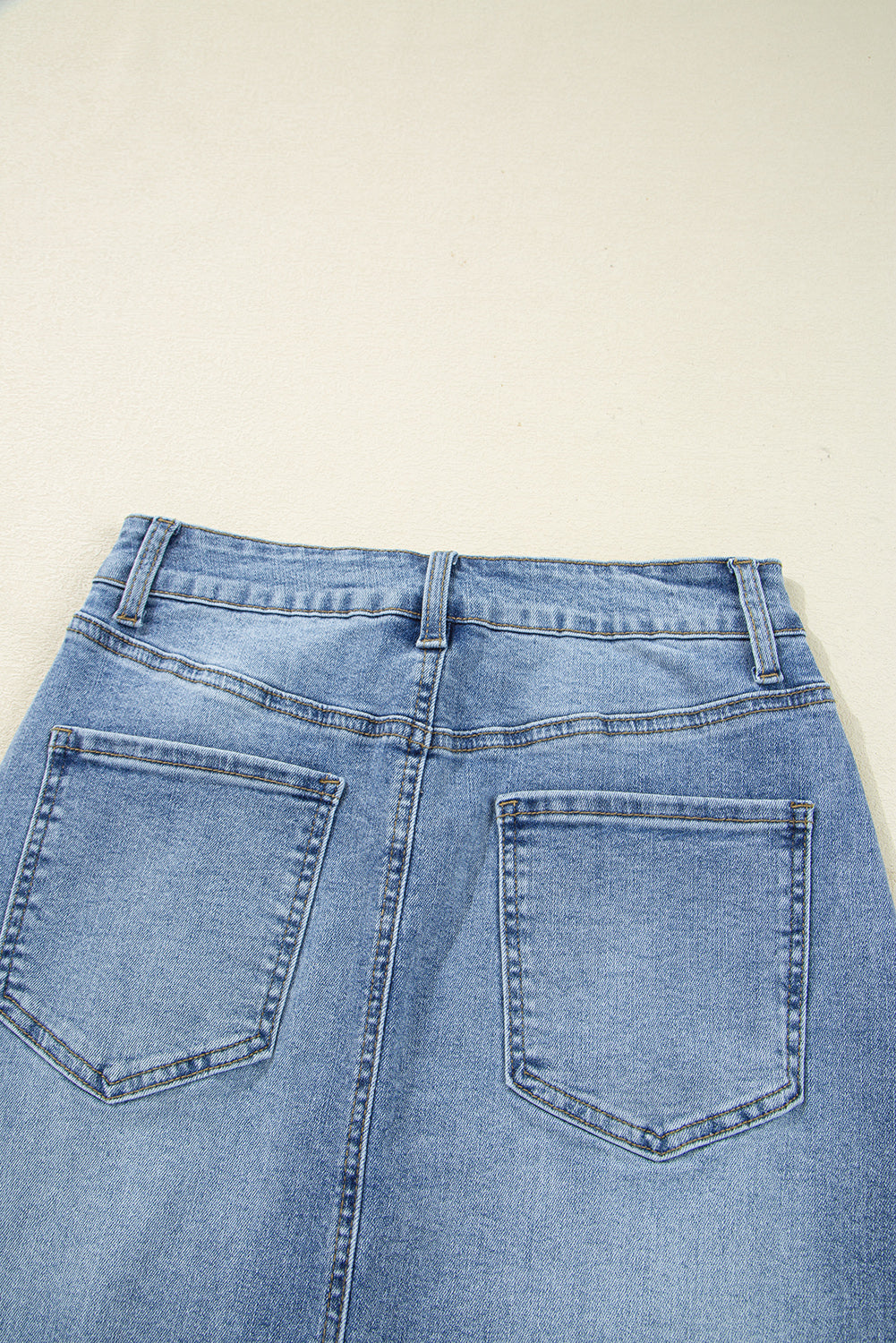 Myosotis Irregular Distressed Hem Denim Midi Skirt