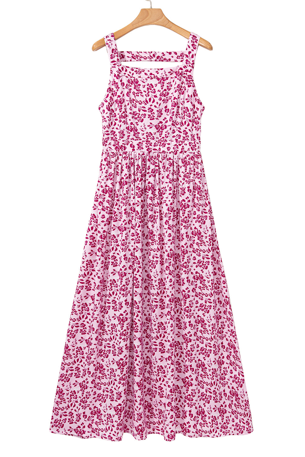 Pink Floral Cutout Back Empire Waist Sleeveless Maxi Dress