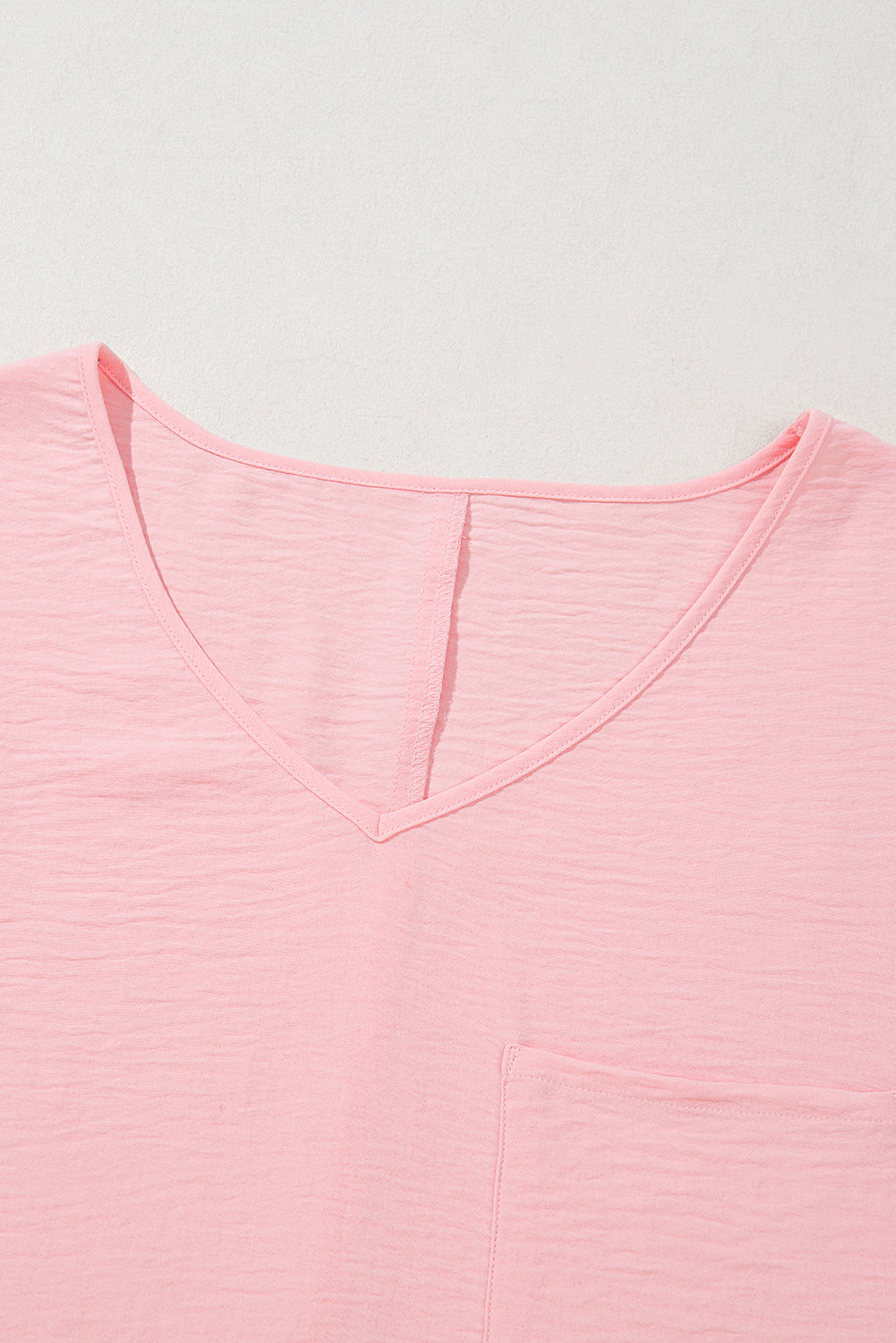 Pink Solid Color V Neck Textured Plus Size Blouse